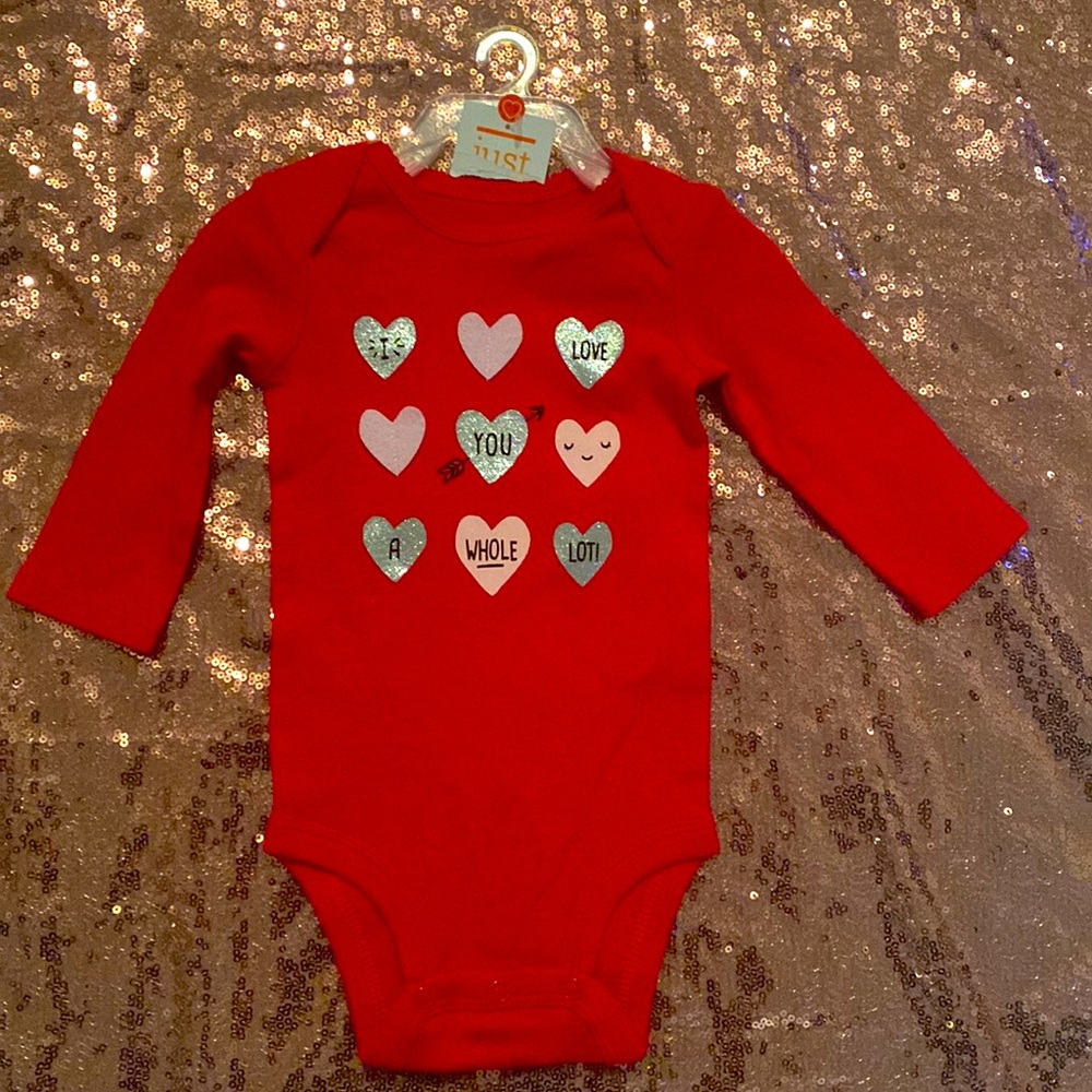 “Just One You” by Carter’s Long-sleeved red onesie with hearts (size 3 months)